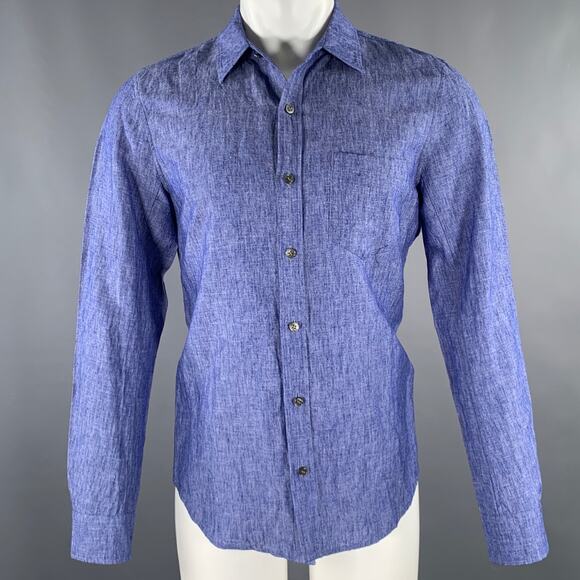 ATTACHMENT Size M Blue Heather Linen Cotton Button Up Long Sleeve Shirt - Picture 1 of 5